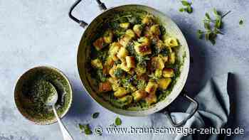 Goldige Knusper-Gnocchi in Rucola-Kürbiskern-Pesto