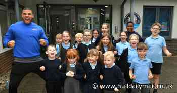 Zack 'Steel' George from Gladiators visits Anlaby primary school children - in pictures