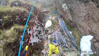 Snowdon is turning into a garbage dump: Heartbreaking images show 'waterfalls' of litter cascading down Wales' highest mountain