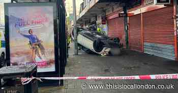 Car left overturned near bus stop in Dagenham crash
