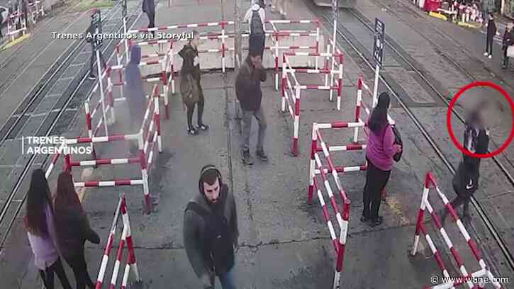 WATCH: Man narrowly avoids getting hit by train in Argentina