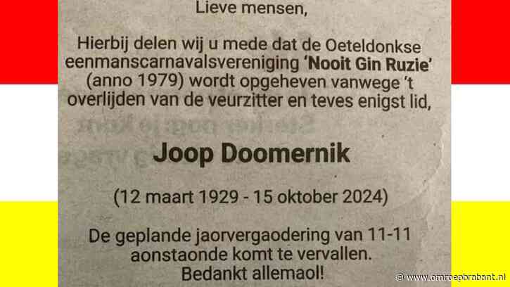 Curieuze rouwadvertentie: 'Eenmanscarnavalsvereniging is niet meer'