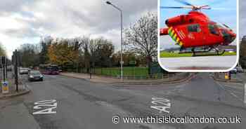 Air ambulance flown in as police car in crash with vehicle closing road