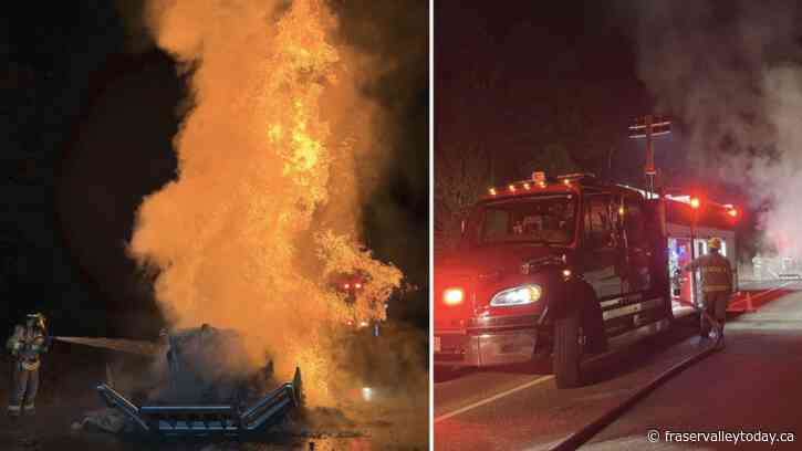 Hope firefighters contain semi truck fire overnight before it spreads