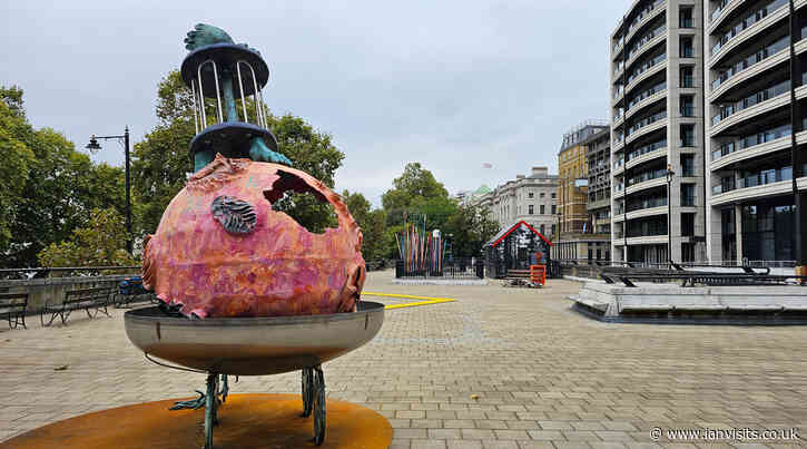 A cluster of sculptures on top of Temple tube station