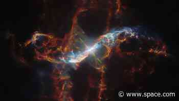 Hubble Telescope sees 'stellar volcano' erupt in amazing colors (video, photo)