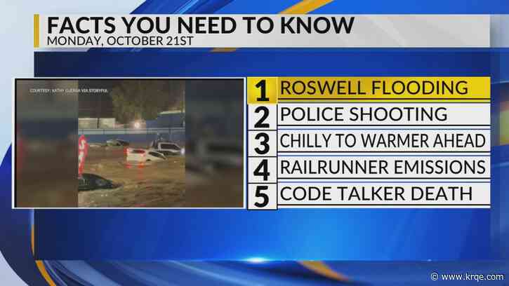 KRQE Newsfeed: Roswell flooding, Police shooting, Calmer weather, Rail Runner emissions, Code Talker death