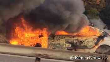 Disabled car catches fire, causes traffic disruptions along Hwy 11