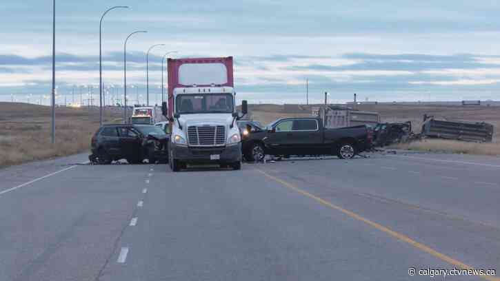 3 sent to hospital after 9-vehicle crash on Peigan Trail