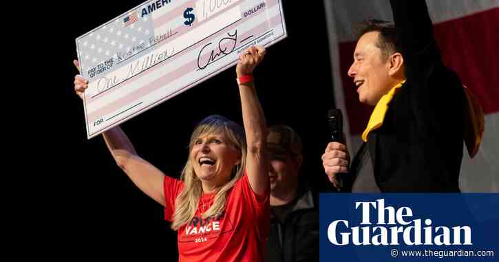 Conspiracy theories and a $1m check: a night at Elon Musk’s surreal election giveaway