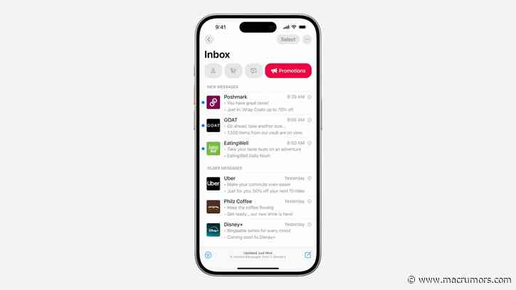 iOS 18.2 Includes Revamped Mail App With Built-In Categorization