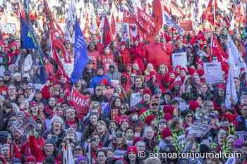 Angry public sector unions rally at Alberta legislature for more pay, better conditions