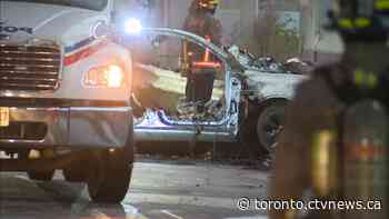 'Horrific': Four people dead after Tesla slams into pillar and catches fire on Lake Shore Boulevard in Toronto