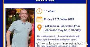 Police appeal for missing man from Bolton who may be in Chorley