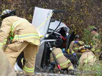 Firefighters free person pinned in overturned vehicle