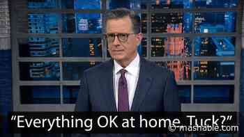 Stephen Colbert brutally roasts Tucker Carlson's weird Trump rally speech