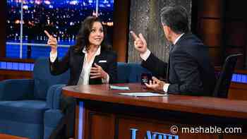 Julia Louis-Dreyfus answers quick-fire questions from Stephen Colbert, vies for his job