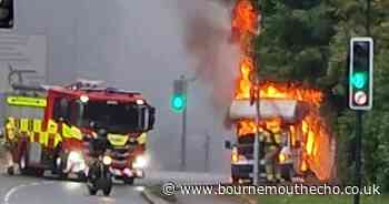 Van engulfed in flames at busy Bournemouth roundabout