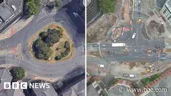 Why was this city centre roundabout replaced?