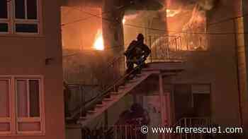 Power line falls on apparatus during San Francisco fire