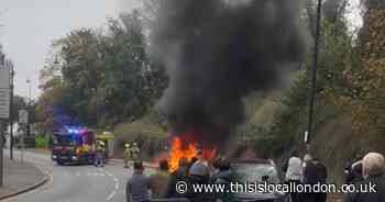 Shocking video shows HUGE flames and plumes of smoke billowing from car in Crayford