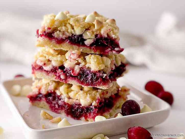 Rich, sweet and delicious: Cranberries, white chocolate crumb bars