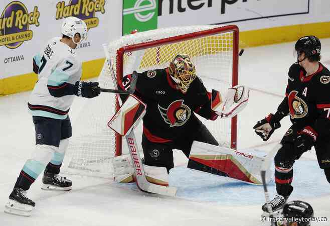 Forsberg nets shutout as Senators beat Kraken 3-0
