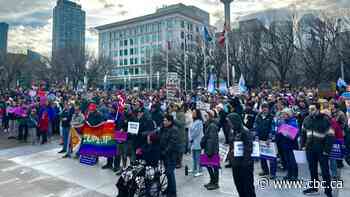 Hundreds of Calgarians gather at city hall for 'Stop the UCP' rally