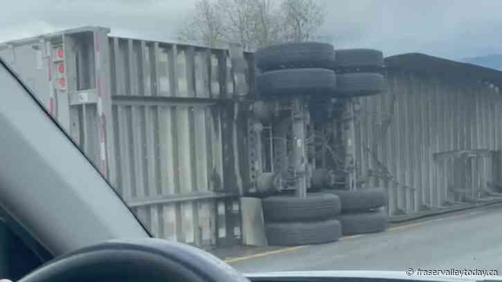 Truck rolls over on e/b Highway 1 in Chilliwack, causing extensive delays
