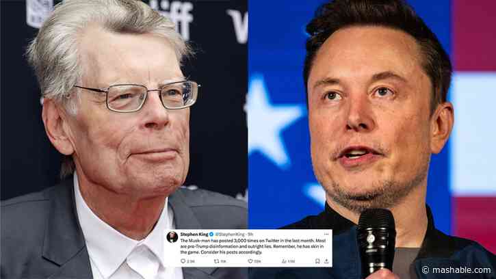Stephen King hits out at Elon Musk's 'pro-Trump disinformation' on X