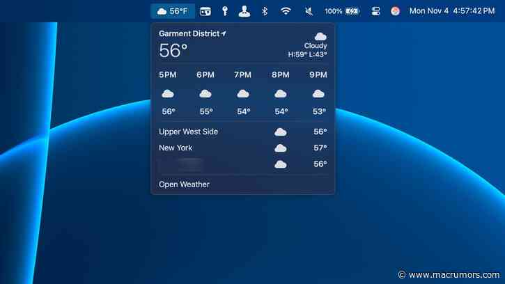 macOS Sequoia 15.2 Beta Shows Weather in Menu Bar