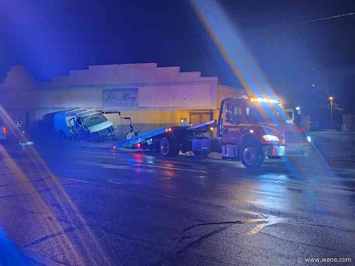Driver arrested on OWI charges after sending van into building near Indiana Tech