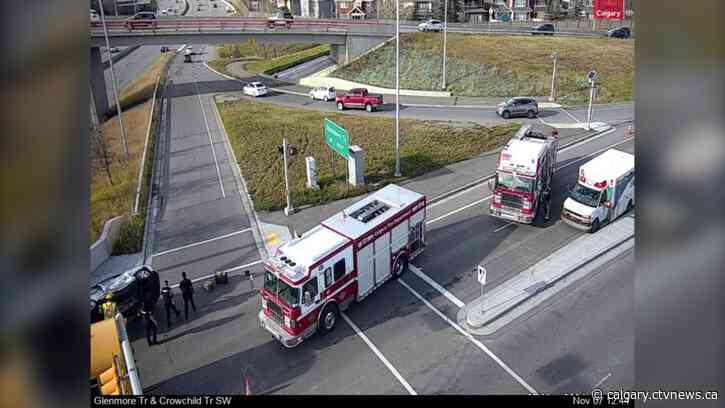 Scene clear after school bus involved in Calgary collision with car on Crowchild