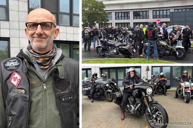 Indrukwekkende colonne motards begeleidt overleden Harley Davidson-fanaat Frédéric naar uitvaartdienst: “Hij zou vloeken omdat hij niet mee kon rijden”
