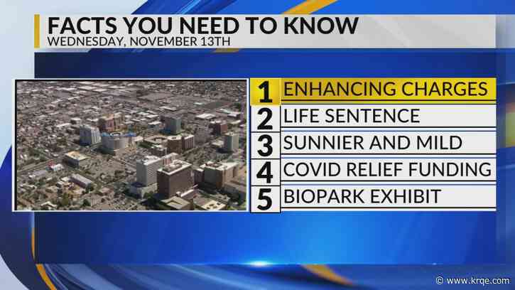 KRQE Newsfeed: Enhancing charges, Life sentence, Sunnier and mild, Covid relief funding, BioPark Exhibit