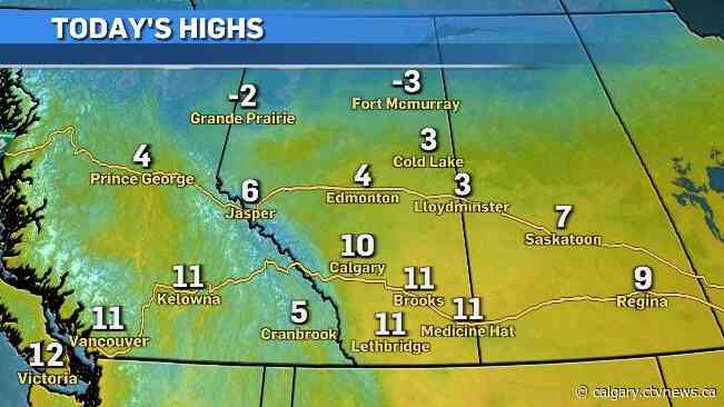 Warm and dry in southern Alberta Wednesday with some precipitation overnight
