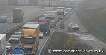 A14 slip road closure causes miles of congestion