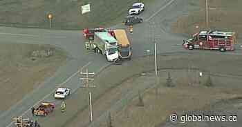 Cargo truck driver to be ticketed after school bus crash west of Edmonton