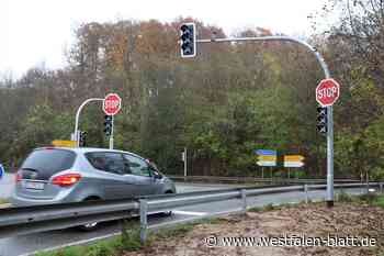 Ampel an der Bielefelder Straße kurz vor der Freigabe