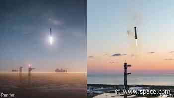 SpaceX's epic Starship Super Heavy rocket catch looked just like the company imagined (side-by-side video)