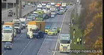 Three lanes of A1 closed after crash involving two lorries