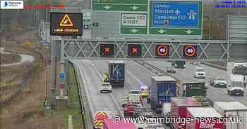 Crash with car and lorry closes two lanes closed on A14 in Cambridgeshire
