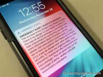 PSA: Emergency alert test to set off B.C. cellphones, TV, radio on Wednesday