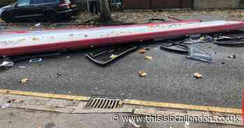 Shocking video shows bus roof debris on road after crash with tree in Dagenham