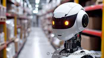 Humanoide Roboter beladen fahrerlose Transporter