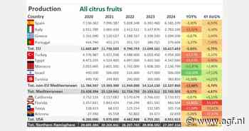 Raming citrusoogst 2024/25 noordelijk halfrond: -8,73%