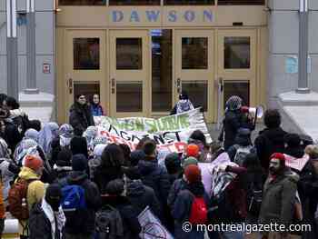 Pro-Palestinian students march through Concordia, knocking over garbage cans and spray painting slogans