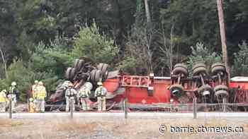 Highway 400 closed in Georgian Bay Township after tanker truck rollover