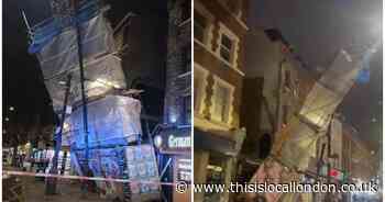 Photos show scaffolding left dangling over Bethnal Green street after strong winds