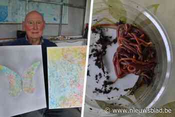 Wilfried (80) gebruikt zijn wormen om schilderijen te maken: “Ze aan een haak hangen om te vissen, is veel gruwelijker”